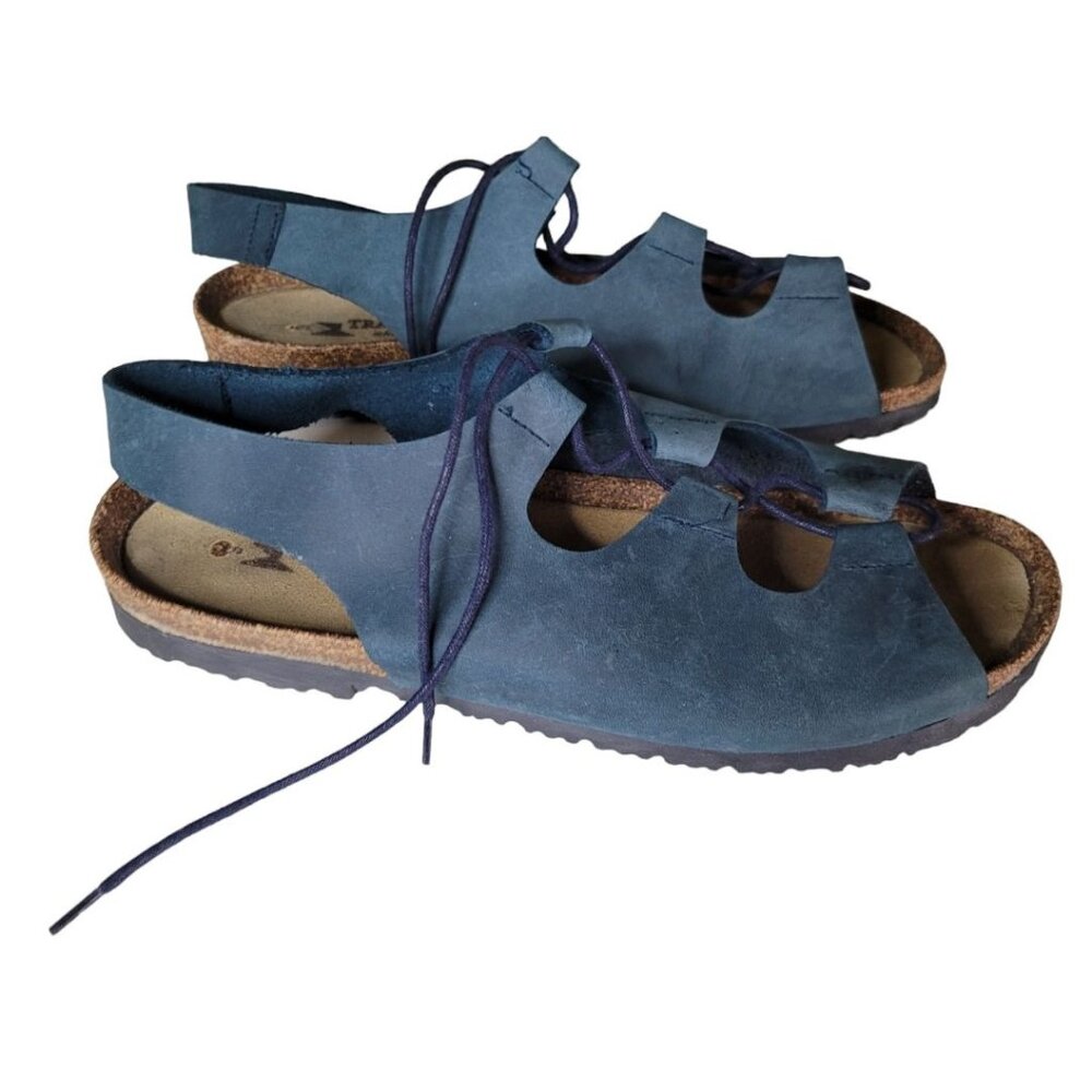 Trader Bay Womens Sandals Laces Blue‎ Leather Made in Italy Size 6